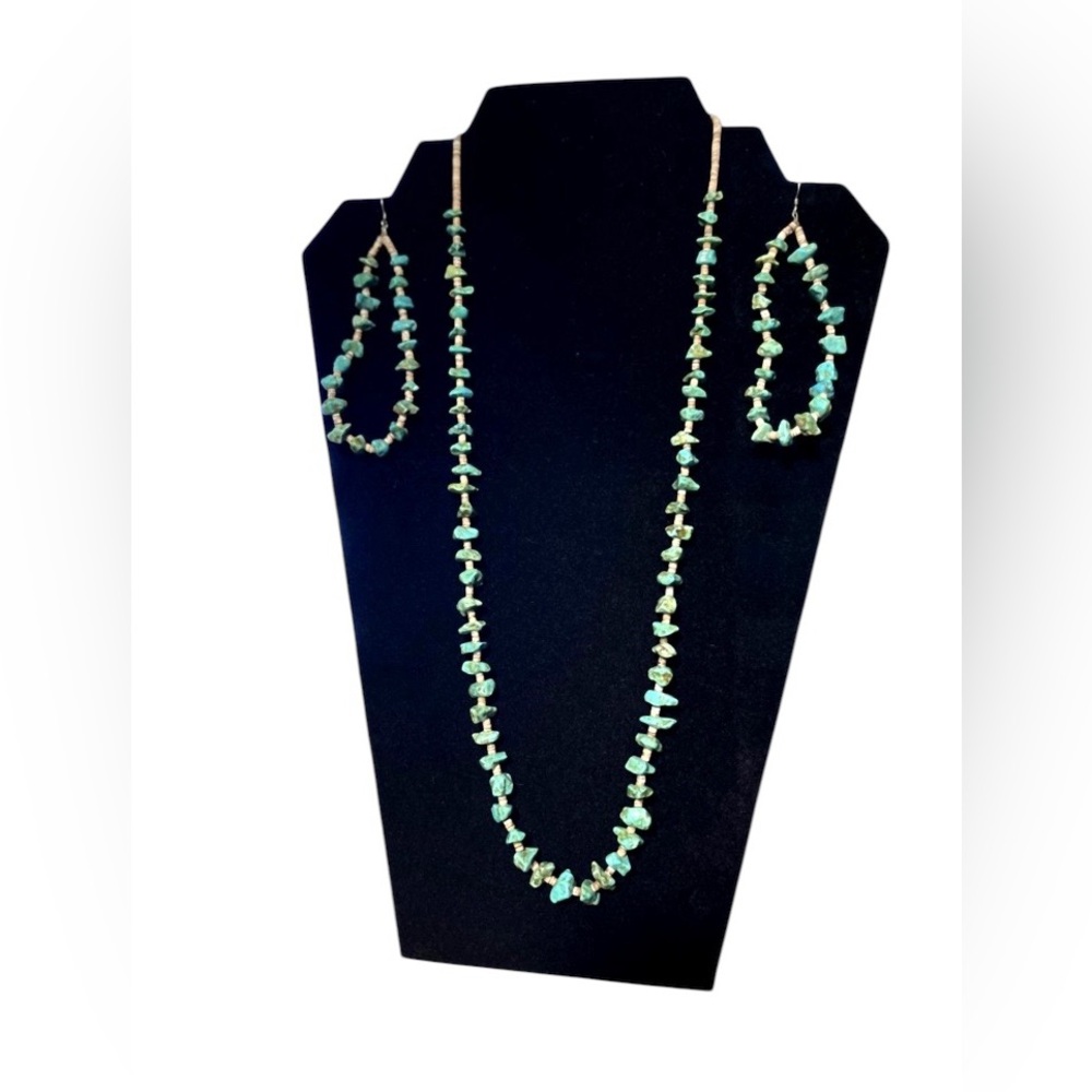 Vintage Turquoise Set - Heishi Beaded Necklace with Matching Earrings | Handmade